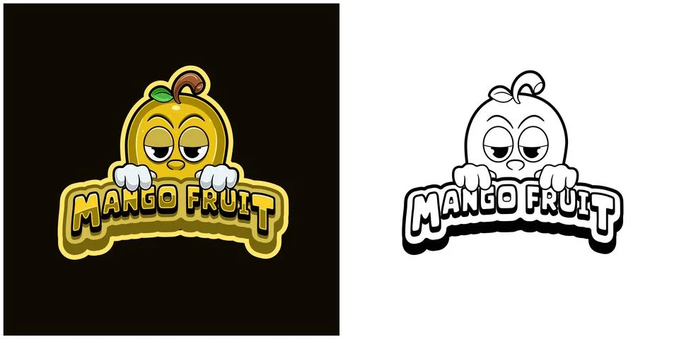 Mango fruit cartoon logo with  text and a high expression. Full color and b.. Stock Illustration