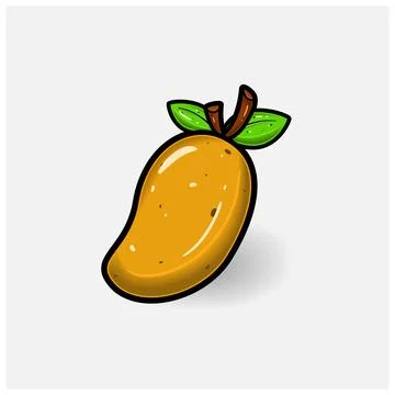 Mango Fruit Cartoon With Simple Gradient and Details. Stock Illustration