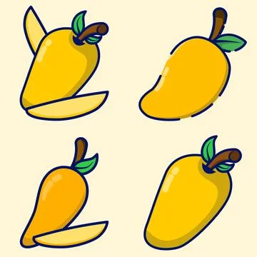 Mango fruit cartoon vector illustration set in flat style 스톡 일러스트