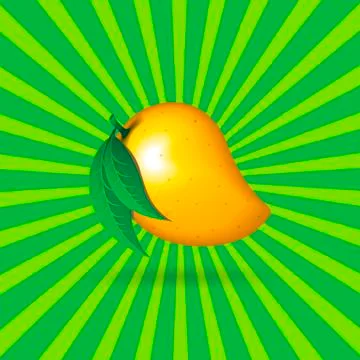 Mango fruit contour abstract on green radiating lines background Stock Illustration