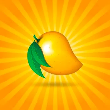 Mango fruit contour abstract on orange radiating lines background Stock Illustration