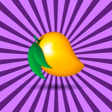Mango fruit contour abstract on purple radiating lines background Illustrazione stock