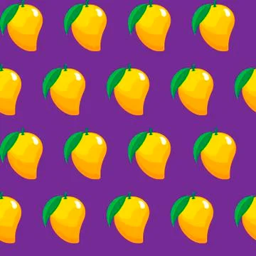 Mango fruit contour abstract seamless pattern on purple background fo Stock Illustration