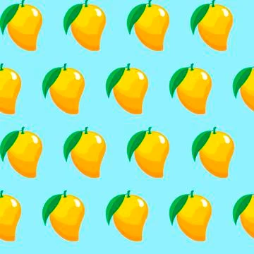 Mango fruit contour abstract seamless pattern on aqua blue background Stock Illustration