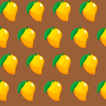 Mango fruit contour abstract seamless pattern on brown background Stock Illustration