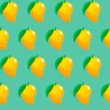 Mango fruit contour abstract seamless pattern on green background Illustrazione stock