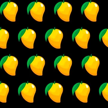 Mango fruit contour abstract seamless pattern on black background Stock Illustration