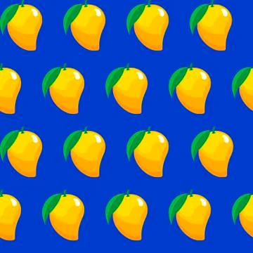 Mango fruit contour abstract seamless pattern on blue background Stock-Illustration