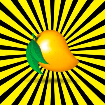 Mango fruit contour abstract on yellow black radiating lines background Stock Illustration
