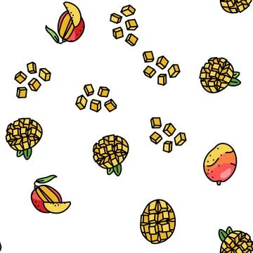 Mango fruit fresh leaf yellow vector seamless pattern Illustrazione stock