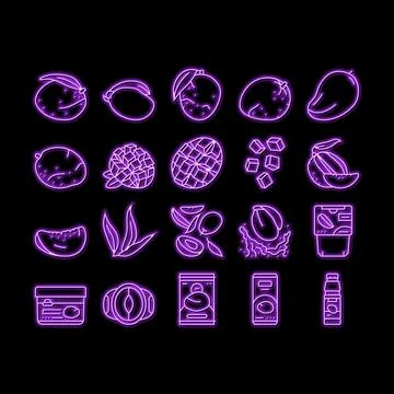 Mango fruit fresh leaf yellow neon glow icon illustration Stock Illustration