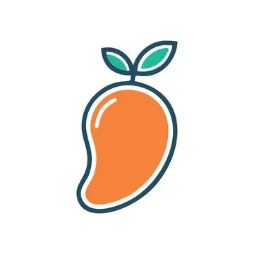 Mango fruit icon. Simple, colorful icon depicting a ripe mango fruit with l.. Stock Illustration