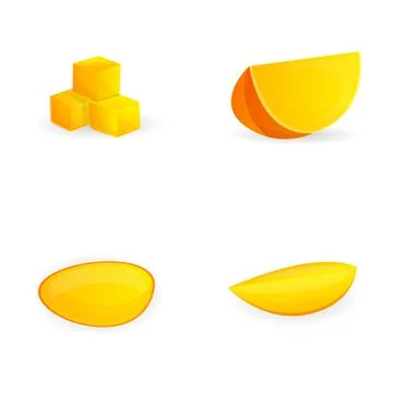 Mango fruit icons set cartoon vector. Ripe mango piece Stock Illustration