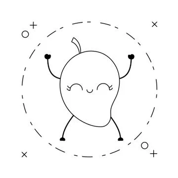 Mango fruit kawaii character in frame circular Stock Illustration