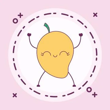 Mango fruit kawaii character in frame circular Stock Illustration