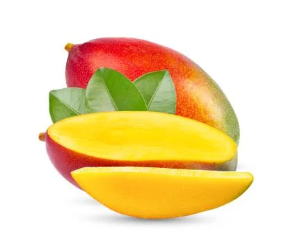 Mango fruit with leaf isolated on white background. full depth of field Stock Photos