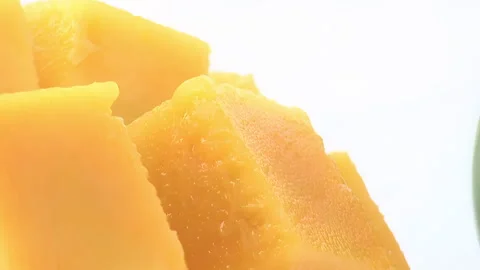 Mango fruit pulp cut in cubes, zoom in Stock Footage 290338319