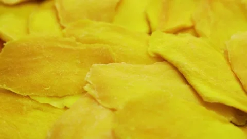 Mango, Fruit, Ripe Dried Mango Slices, Macro, Rotation. Abstract Yellow Isolated Video stock 240290436