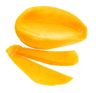 Mango fruit slices isolated on white background. Stock Photos