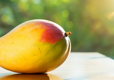 Mango fruit on a table in direct sunlight Stock Photos