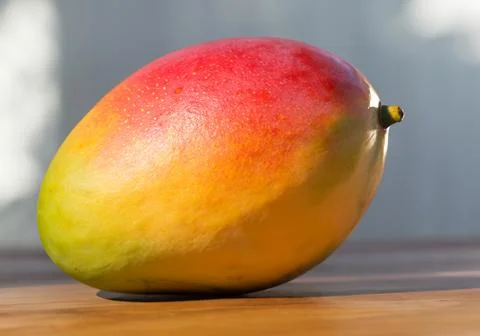 Mango fruit on a table in direct sunlight Stock Photos