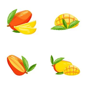 Mango fruit variations with whole and sliced pieces Stock Illustration