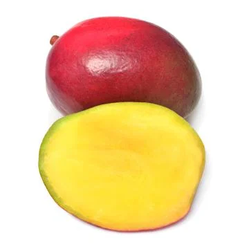 Mango fruit whole and half isolated on a white background 스톡 사진