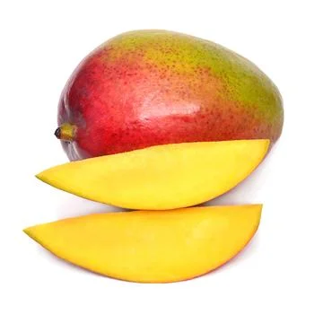 Mango fruit whole and slice isolated on a white background 스톡 사진
