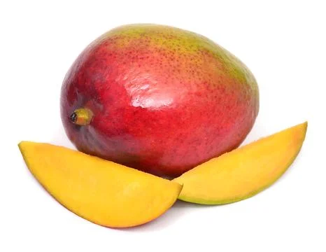 Mango fruit whole and slice isolated on a white background 스톡 사진