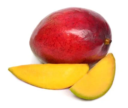Mango fruit whole and slice isolated on a white background 스톡 사진