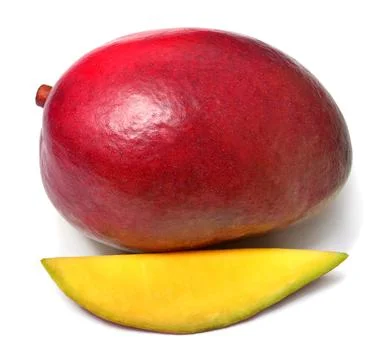 Mango fruit whole and slice isolated on a white background 스톡 사진