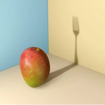 Mango fruit woth a shadow of fork Stock Illustration