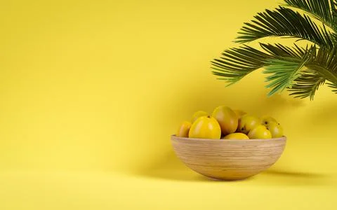Mango Fruit Yellow Backdrop Background Copy Space Stock Photos