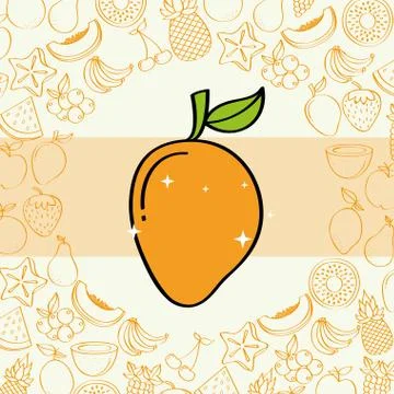 Mango fruits nutrition background pattern drawing color Stock Illustration