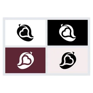 Mango Heart Logo Design Icon Set Stock Illustration