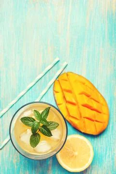 Mango ice tea with mint Stock Photos
