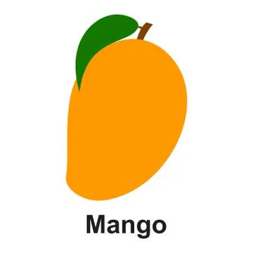 Mango icon, logo. Fresh bright exotic mango isolated on white background. Sum Stock Illustration