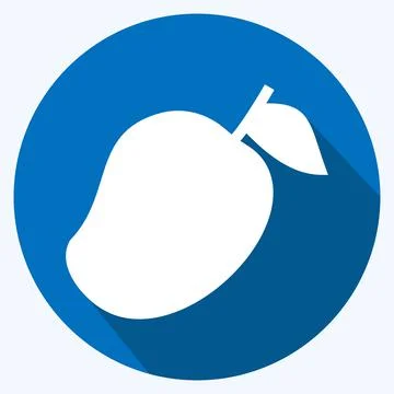 Mango Icon in trendy long shadow style isolated on soft blue background 스톡 일러스트