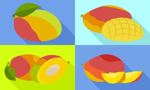 Mango icons set, flat style Stock Illustration