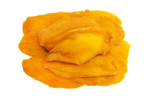 Mango isolate. Pieces of dried mango on a white background close-up Stock Photos