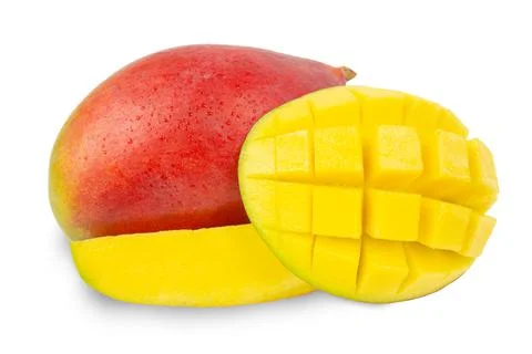Mango isolated on a white background. Tropical ripe fruits. Stock Photos