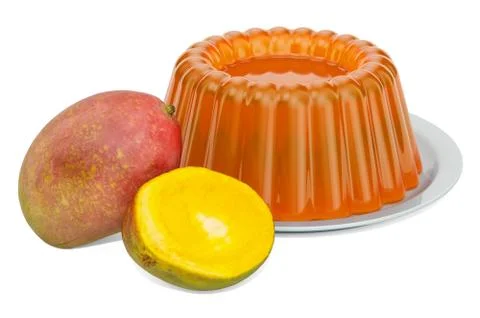 Mango Jelly on a plate with mango, 3D rendering Stock Illustration