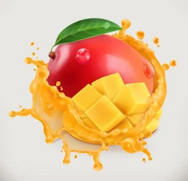Mango juice. Fresh fruit, 3d vector icon Stock Illustration