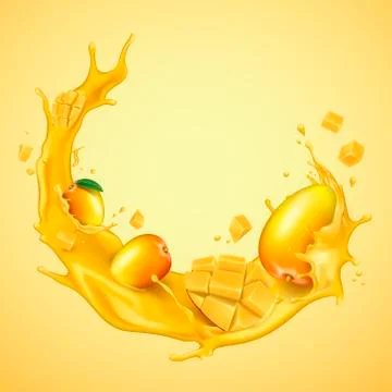 Mango juice with fresh fruit Illustrazione stock