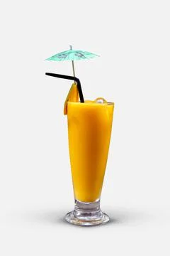 Mango juice with mango slice isolated on white background. glass of mango juice. Stock Photos