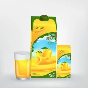 Mango Juice Product Packaging Vector Concept Design Stock Illustration