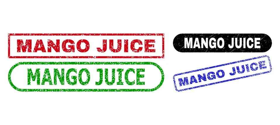 MANGO JUICE Rectangle Seals Using Scratched Texture Illustrazione stock