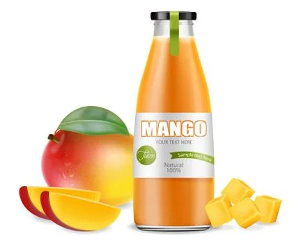 Mango juice Vector realistic. Product placement mock up. Packaging design. 3d Stock Illustration