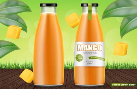 Mango juice Vector realistic. Product placement mock up. Packaging design. 3d Stock Illustration