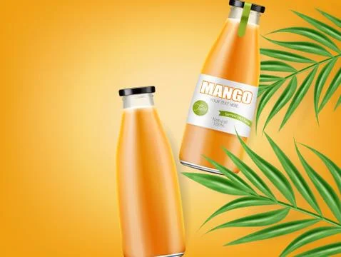 Mango juice Vector realistic. Product placement mock up. Packaging design. 3d Stock Illustration